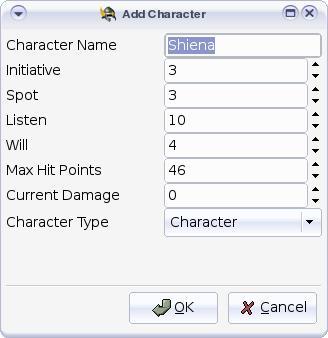 Add Character dialog