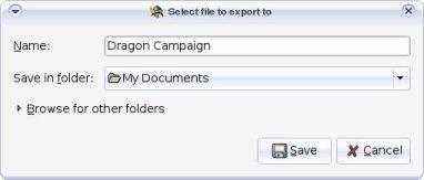 Export dialog