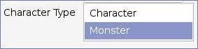 The Character/Monster drop down.