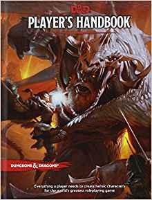 D&D Player's Handbook Cover picture--a female magicien is casting a spell against a fire giant; giant which takes most of the space on the cover
